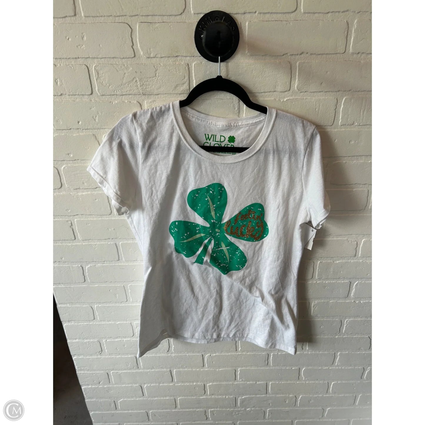 Top Short Sleeve Basic By Clothes Mentor In Green & White, Size: L