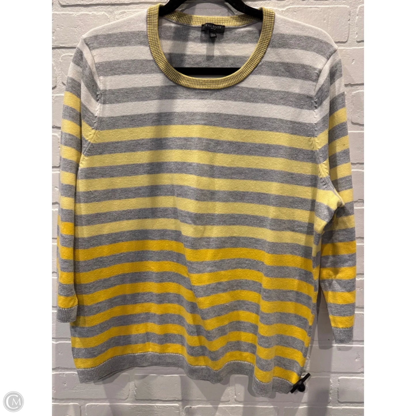Sweater By Talbots In Grey & Yellow, Size: Xlp