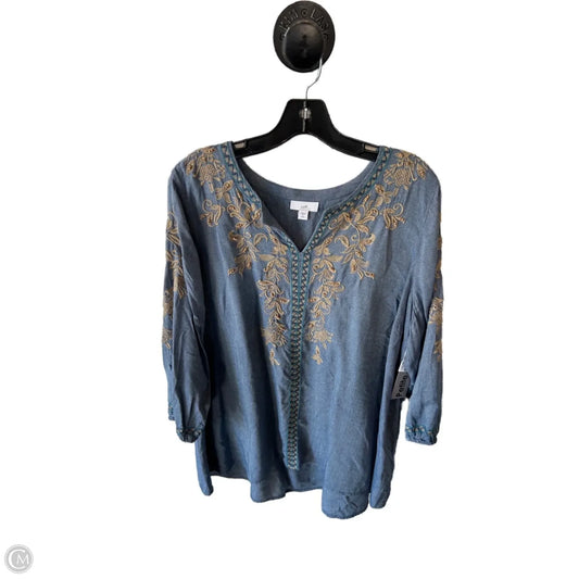 Top 3/4 Sleeve By J. Jill In Blue & Tan, Size: Lp