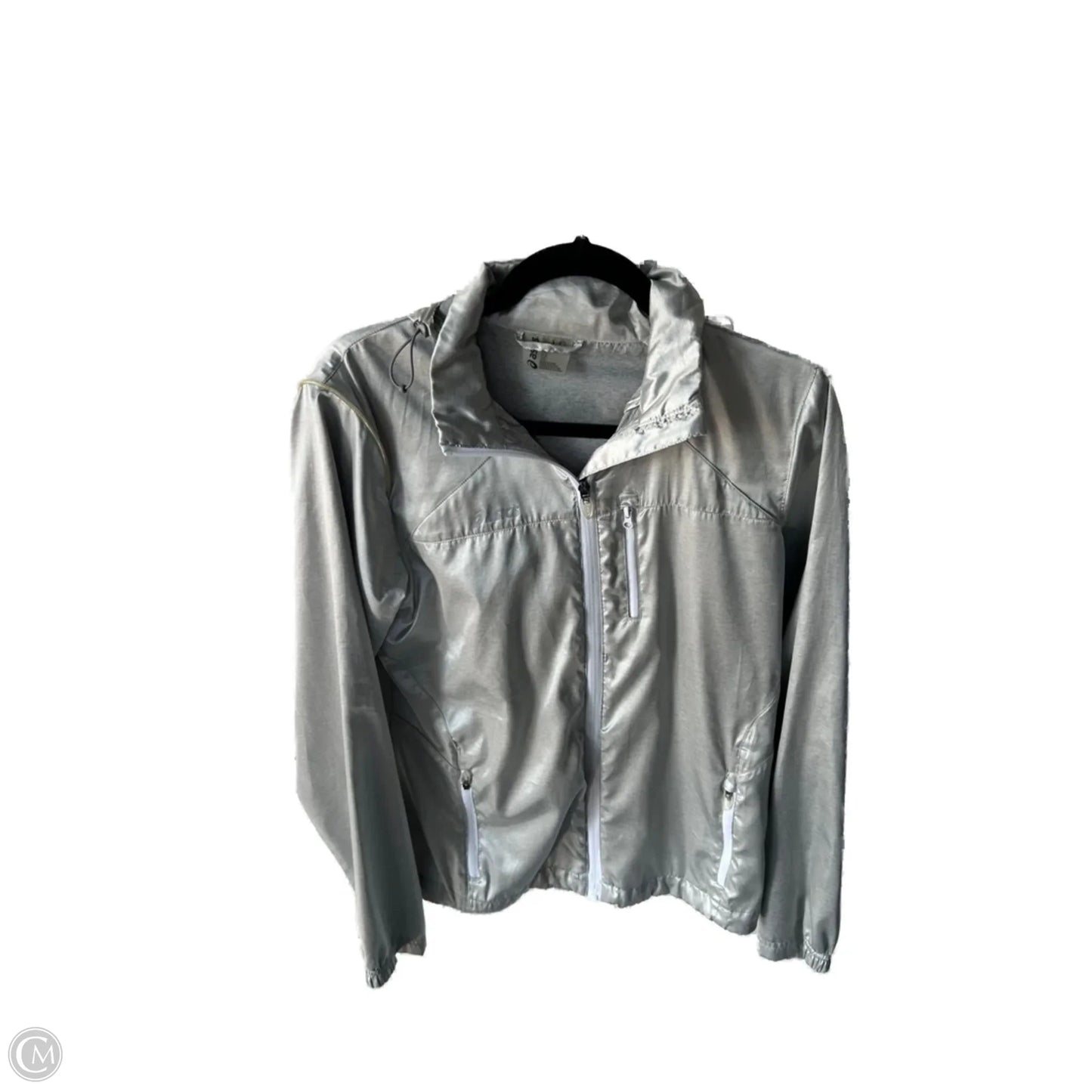 Jacket Windbreaker By Asics In Silver, Size: M