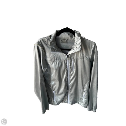 Jacket Windbreaker By Asics In Silver, Size: M