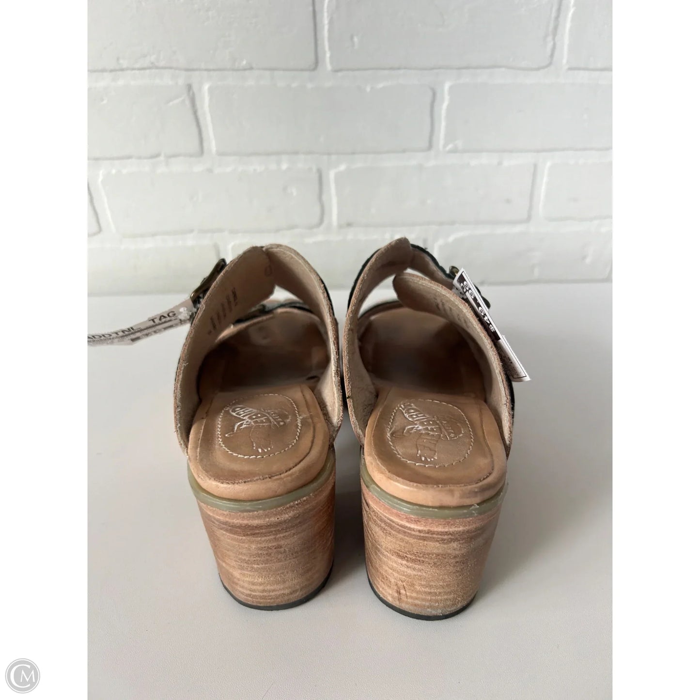Sandals Heels Block By Freebird In Green & Tan, Size: 10