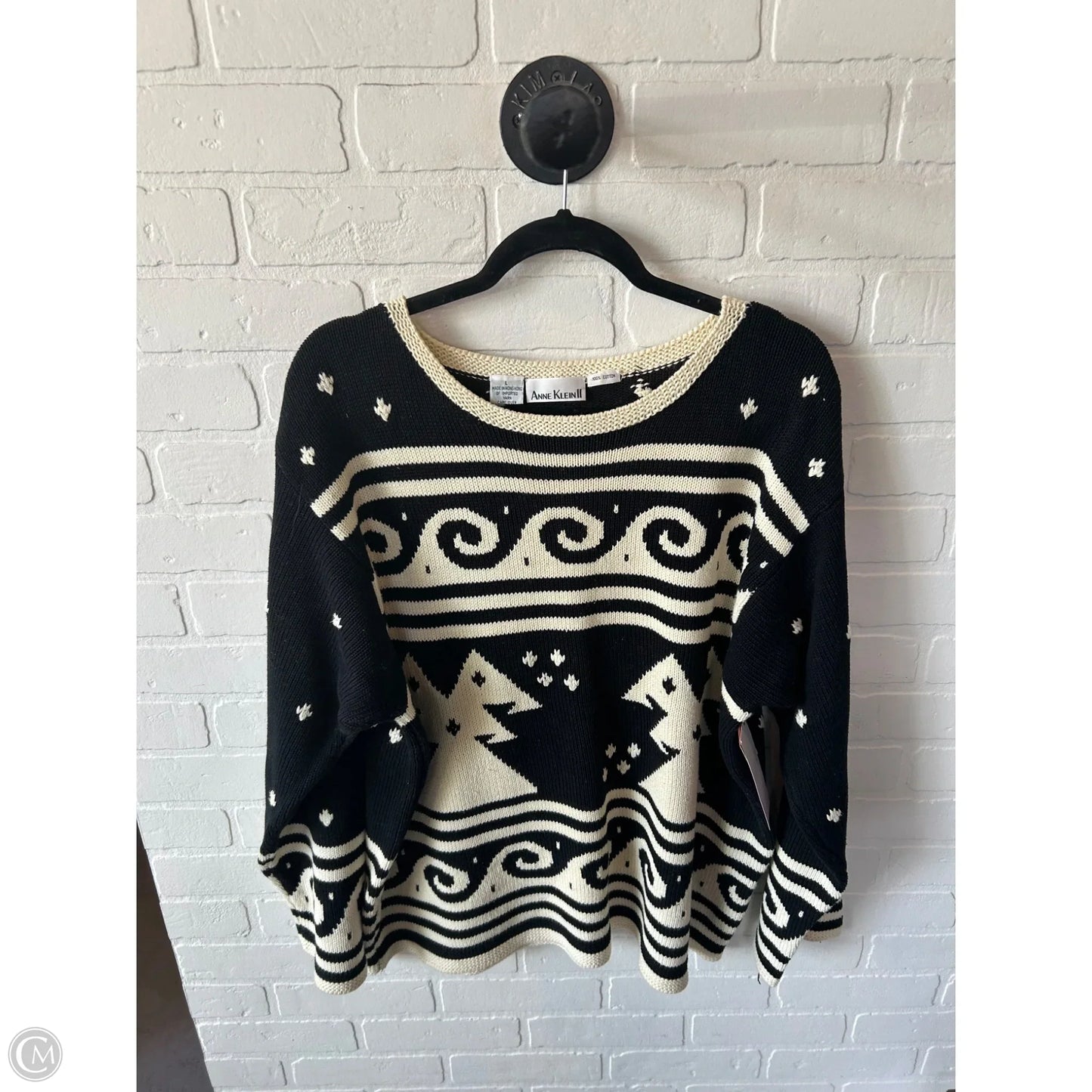 Sweater By Anne Klein In Black & Cream, Size: L