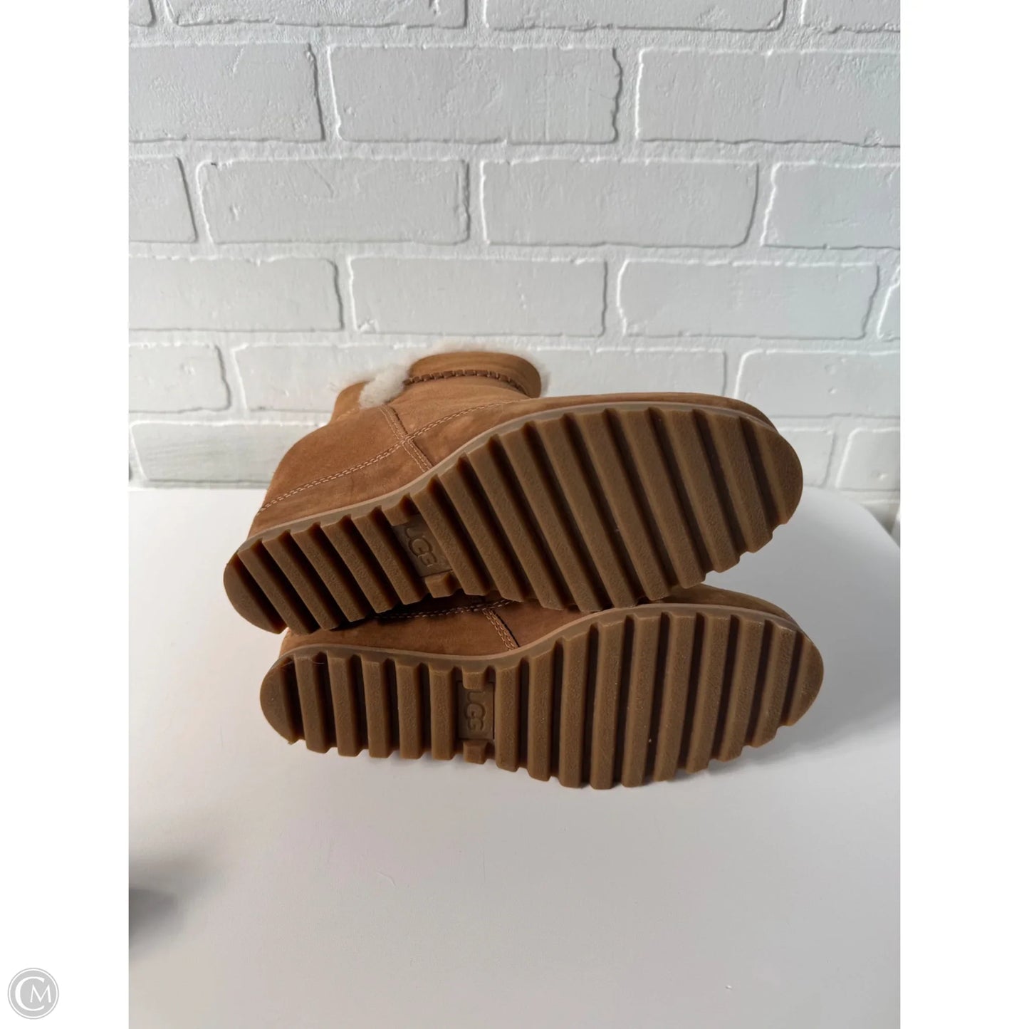 Boots Designer By Ugg In Brown & Cream, Size: 9.5