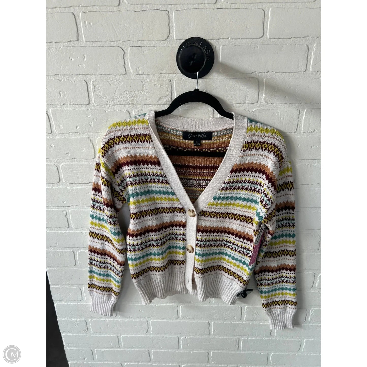 Sweater Cardigan By Clothes Mentor In Brown & White, Size: M