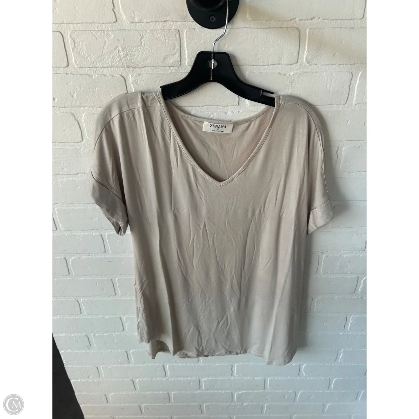 Top Short Sleeve Basic By Zenana In Tan, Size: S