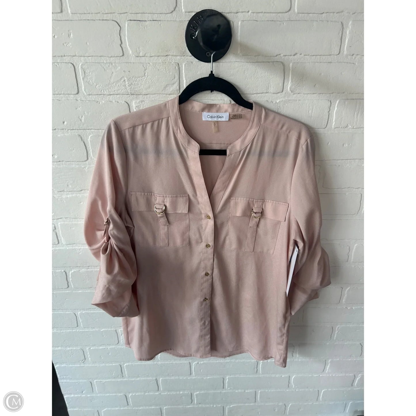 Blouse Long Sleeve By Calvin Klein In Orange & Pink, Size: S