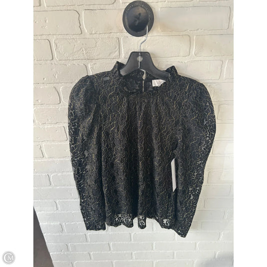 Blouse Long Sleeve By Loft In Black & Gold, Size: S