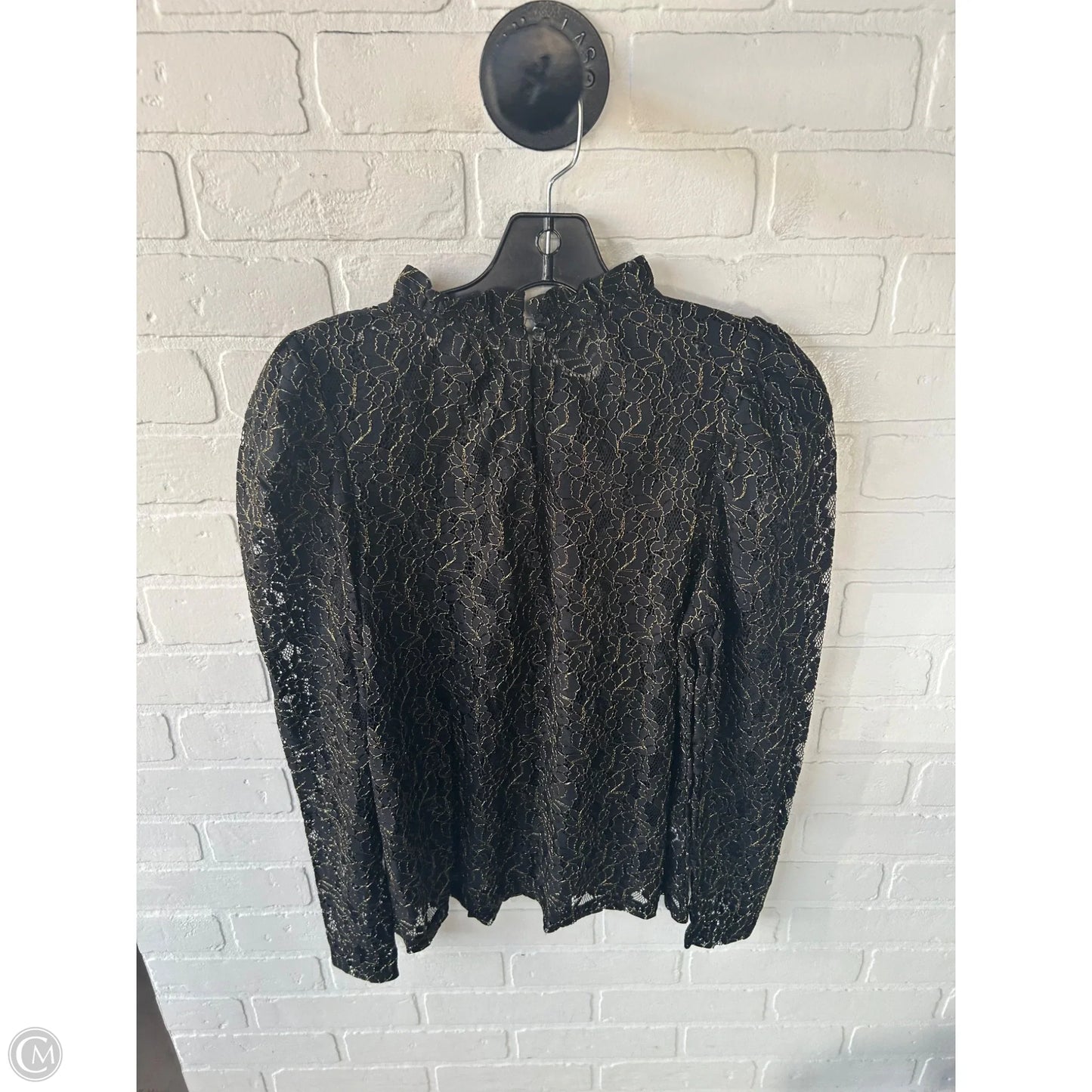 Blouse Long Sleeve By Loft In Black & Gold, Size: S