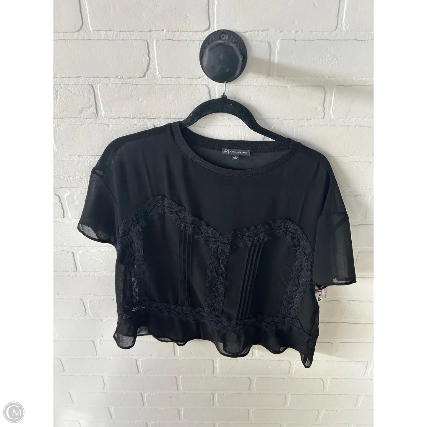 Blouse Short Sleeve By Adrianna Papell In Black, Size: S