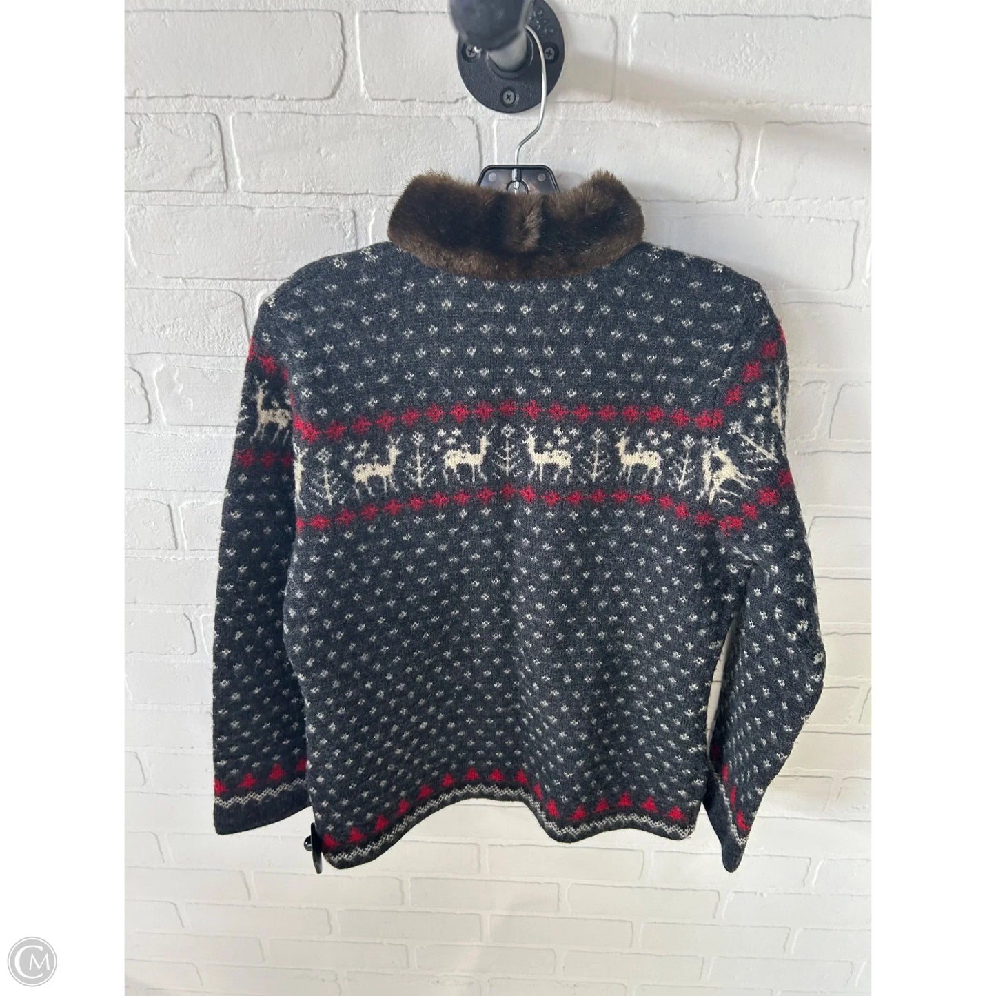 Sweater Cardigan By Lauren By Ralph Lauren In Grey & Red, Size: M