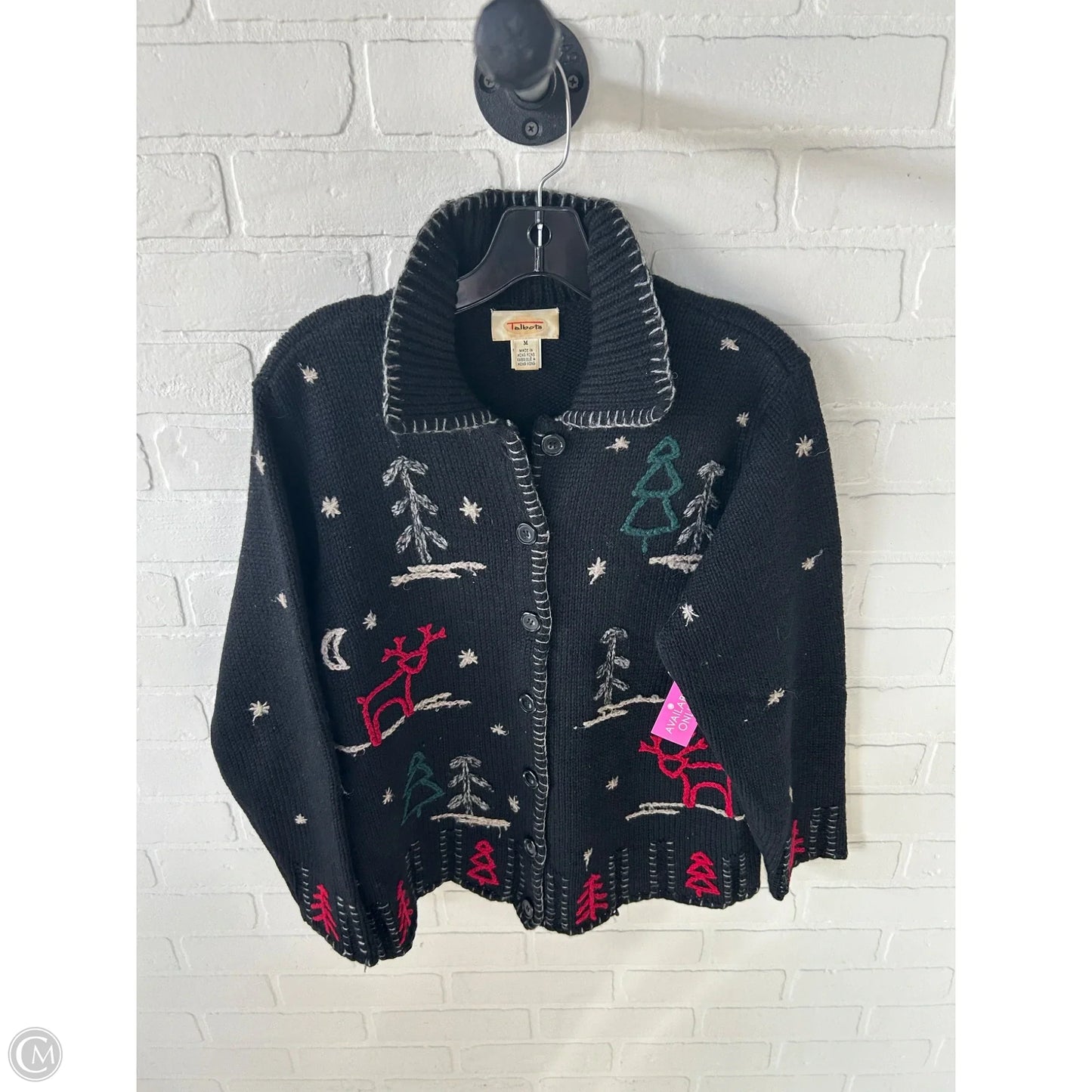 Sweater Cardigan By Talbots In Black & Red, Size: M