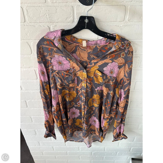 Blouse Long Sleeve By Pilcro In Grey & Orange, Size: S