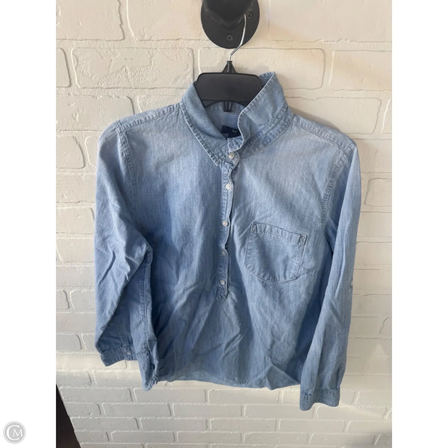 Top Long Sleeve By Gap In Blue Denim, Size: L
