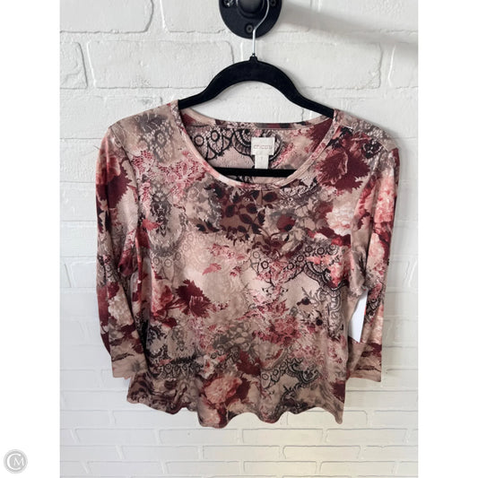 Top 3/4 Sleeve By Chicos In Brown & Red, Size: M