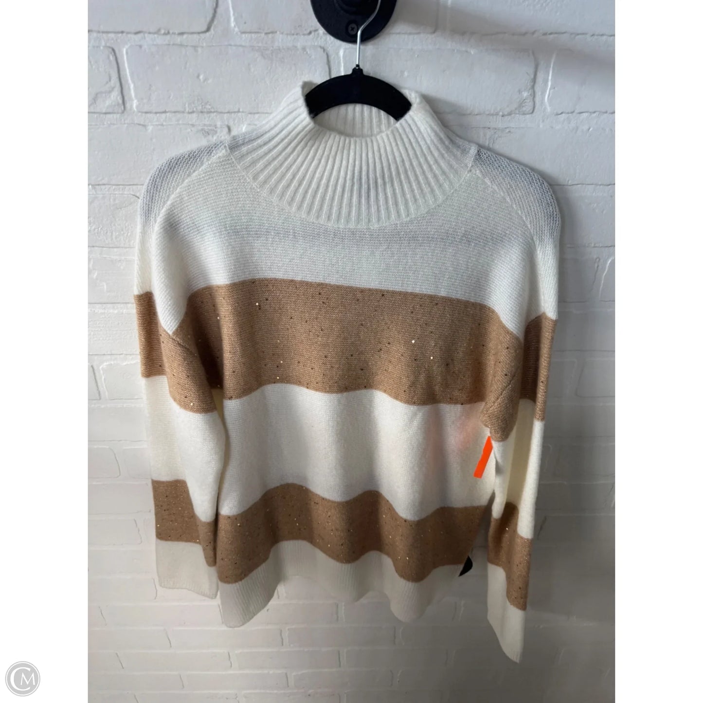 Sweater By Talbots In Tan & White, Size: M