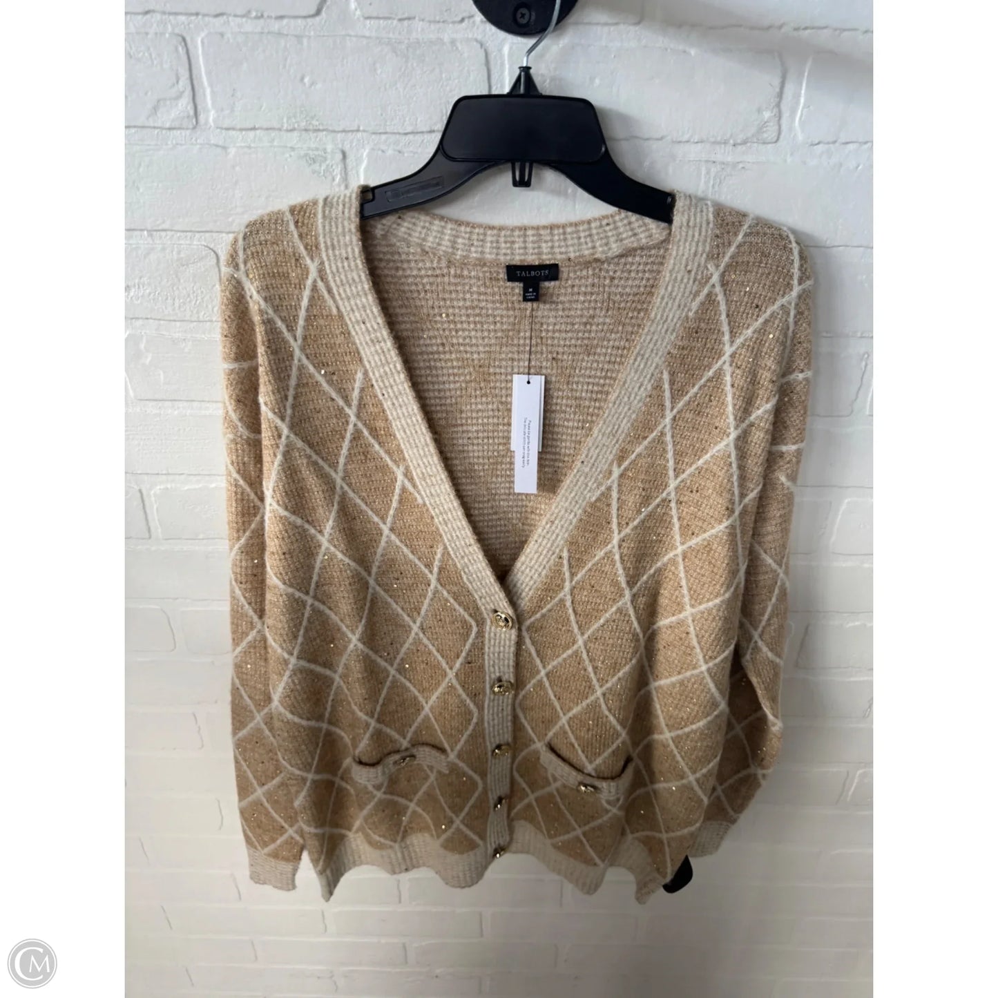 Sweater Cardigan By Talbots In Cream & Tan, Size: M