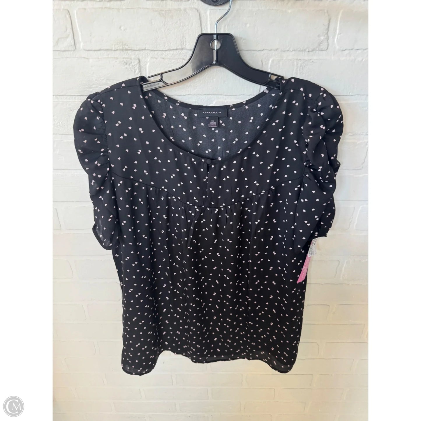 Blouse Short Sleeve By Tamara H In Black & Pink, Size: L