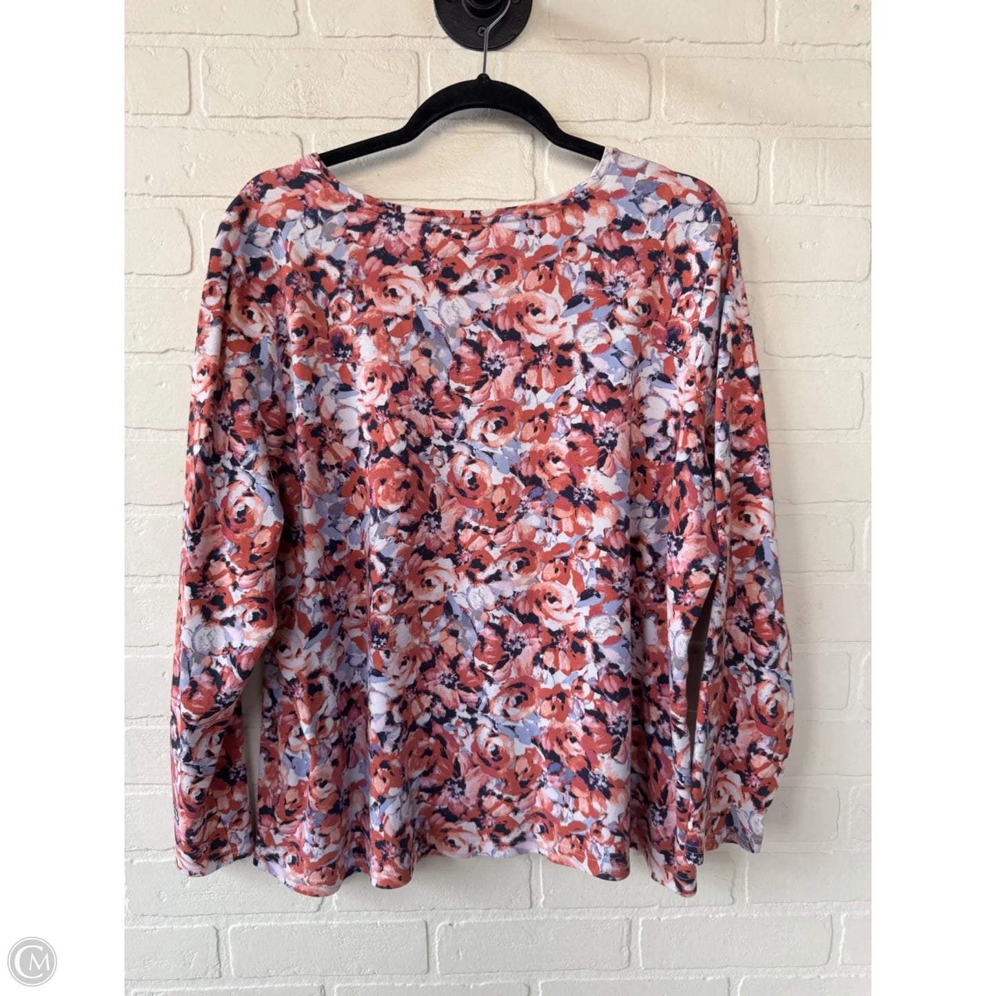 Top Long Sleeve Basic By Croft And Barrow In Pink & White, Size: 2x