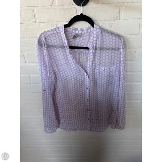 Blouse Long Sleeve By Kut In Purple & White, Size: L