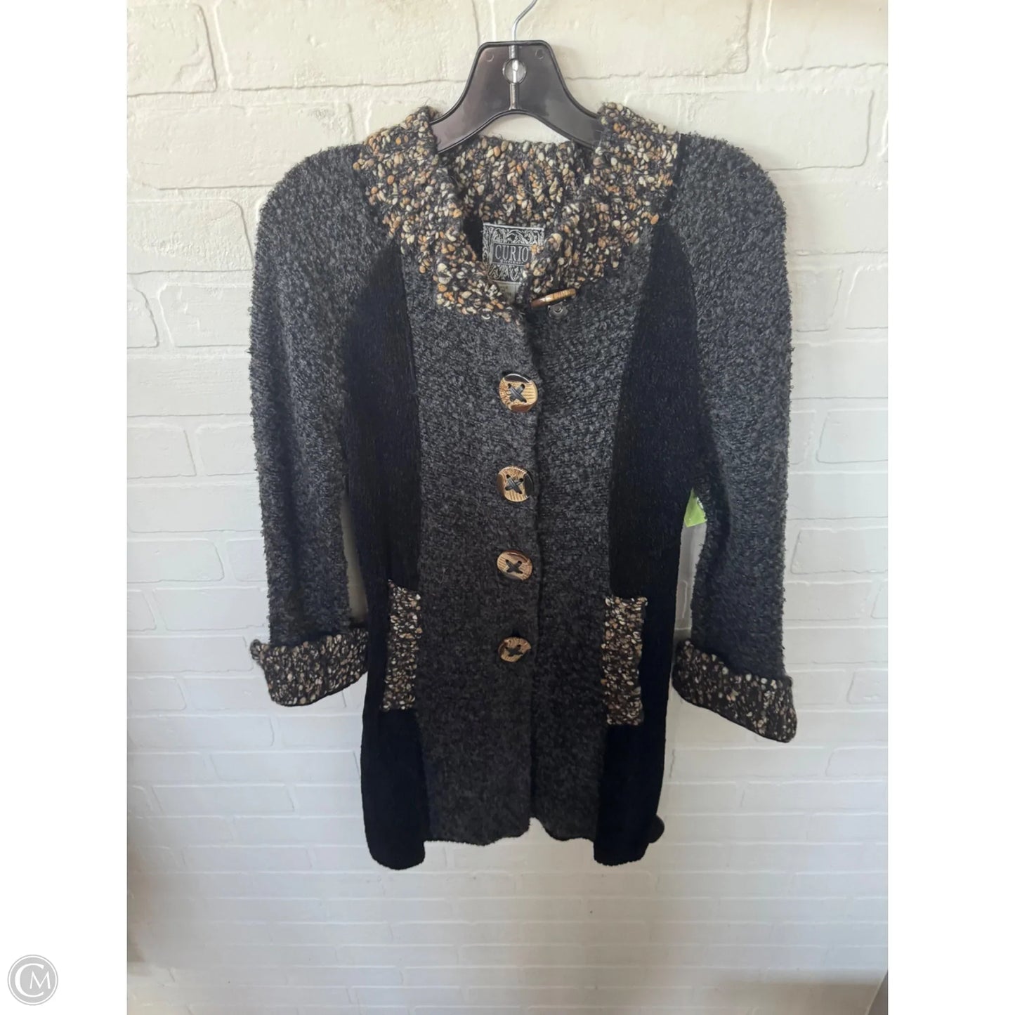 Sweater Cardigan By Curio In Black & Grey, Size: Mp