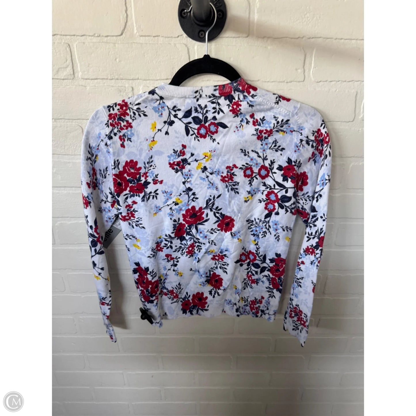 Sweater Cardigan By Karen Scott In Blue & Red & White, Size: Xsp