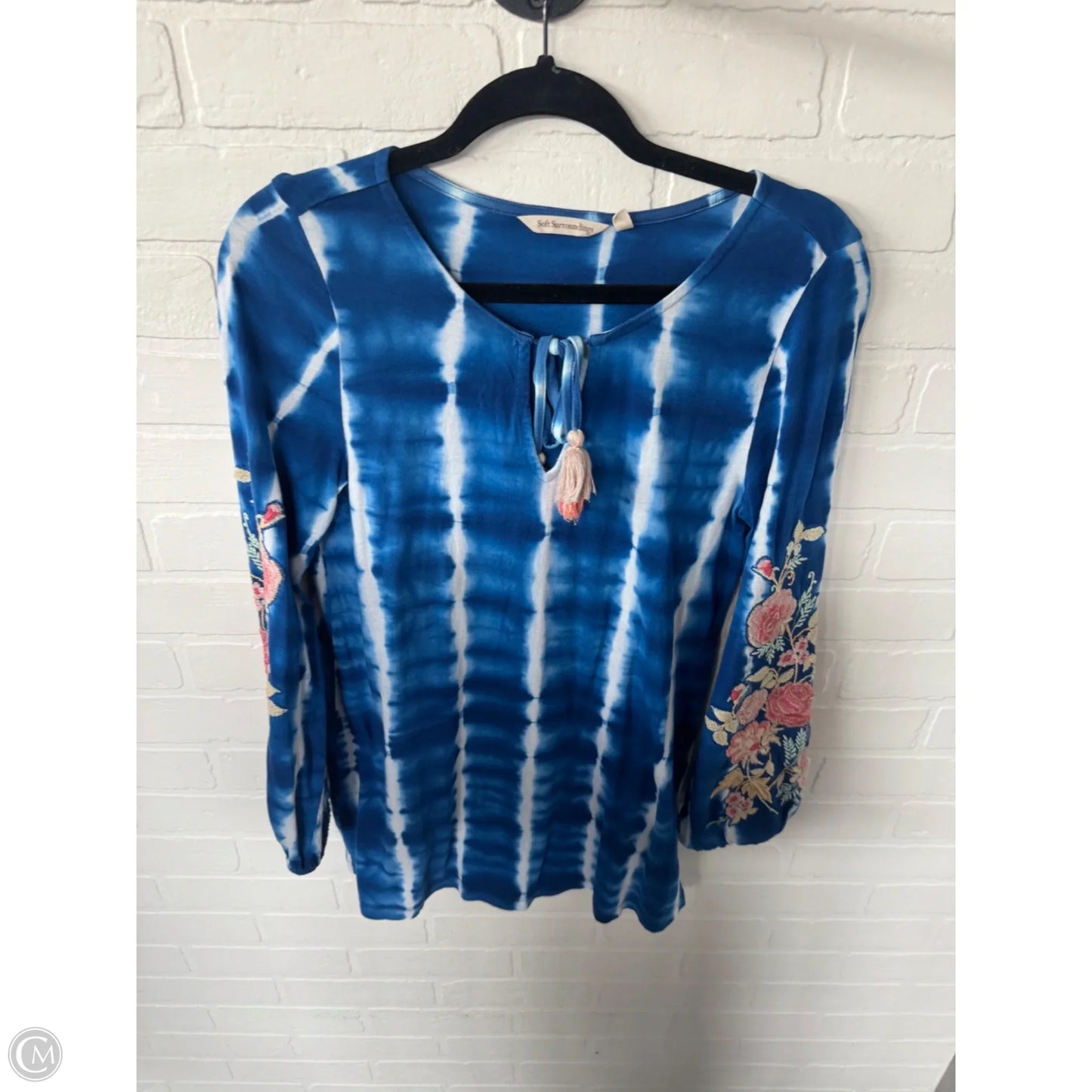Tunic Long Sleeve By Soft Surroundings In Blue & White, Size: Xs