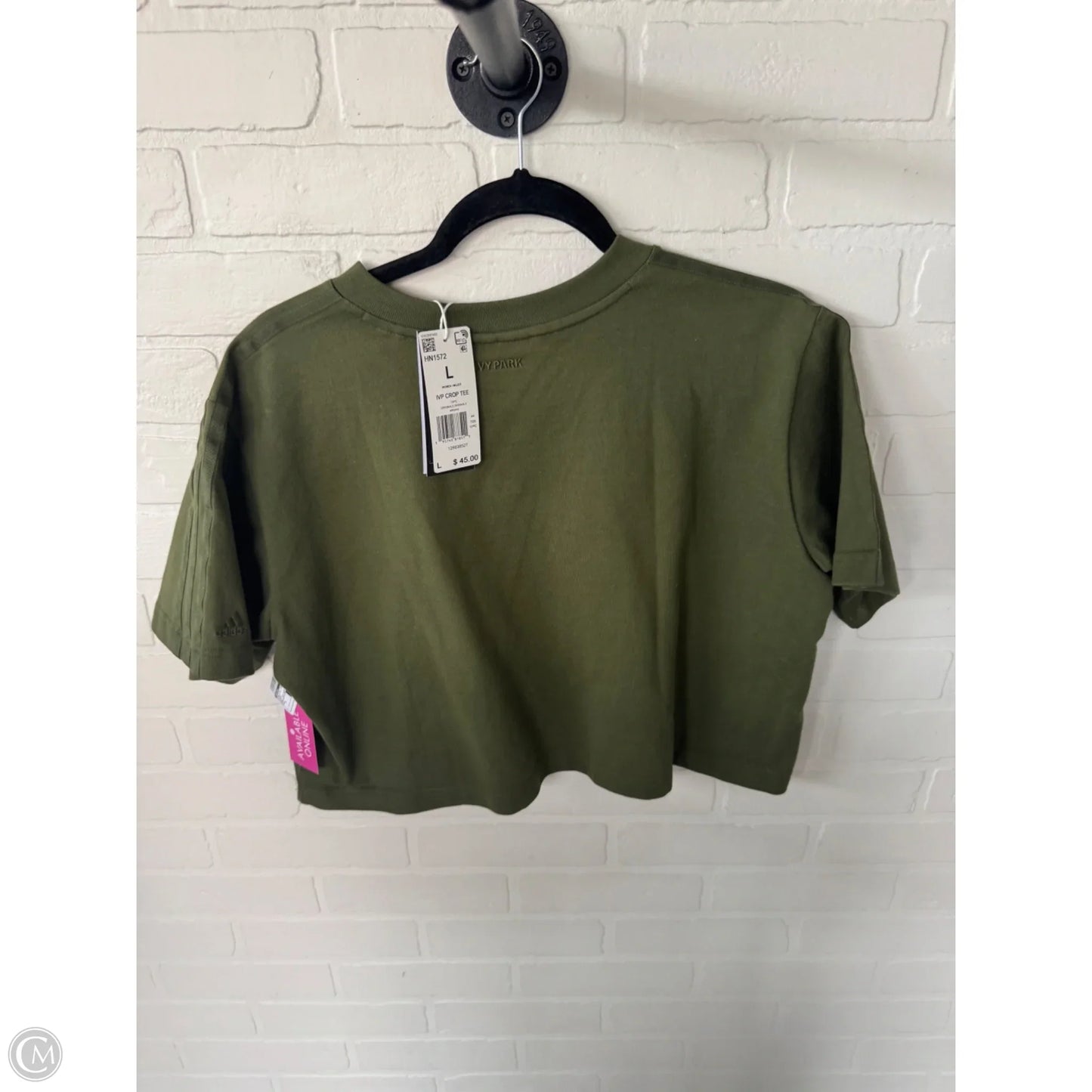 Athletic Top Short Sleeve By Adidas In Green, Size: L
