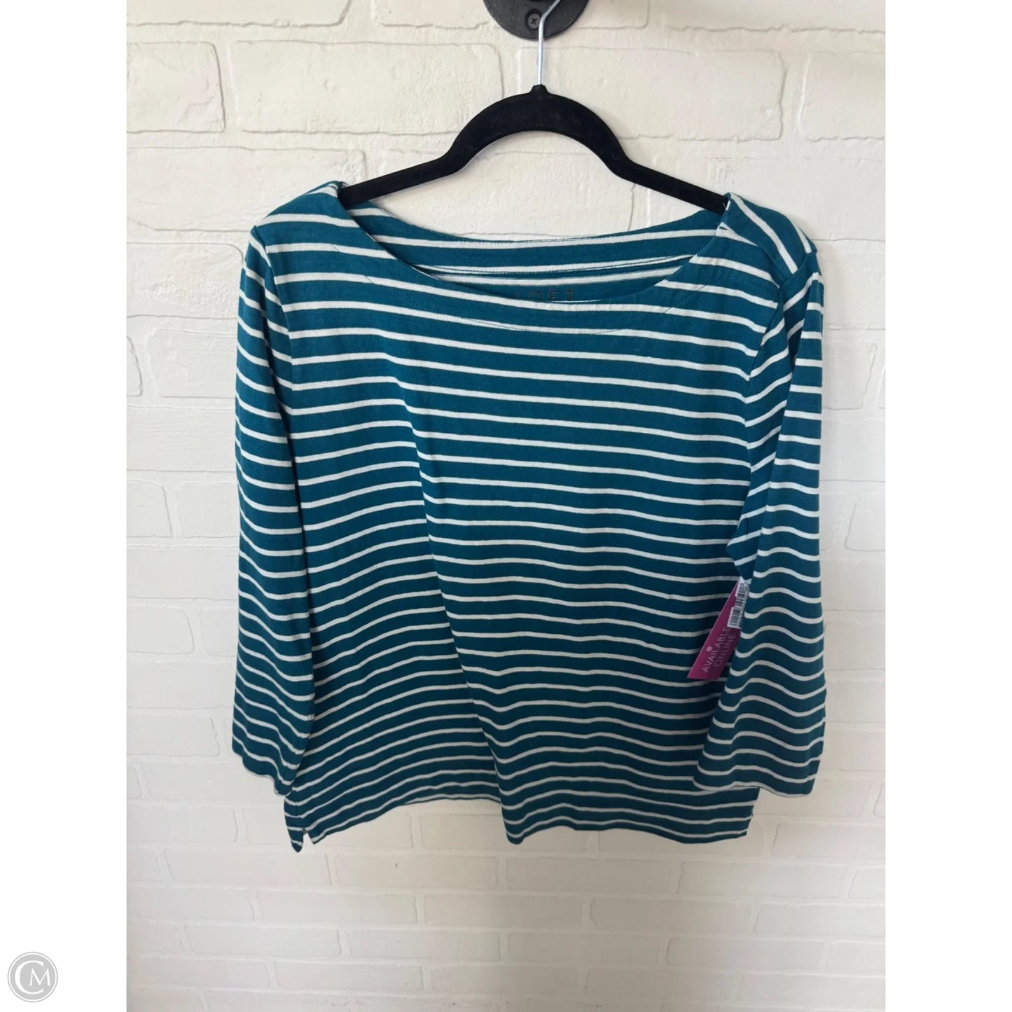 Top 3/4 Sleeve By Loft In Blue & White, Size: Xl
