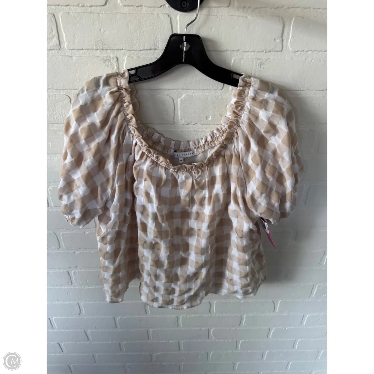 Top Short Sleeve By English Factory In Tan & White, Size: M