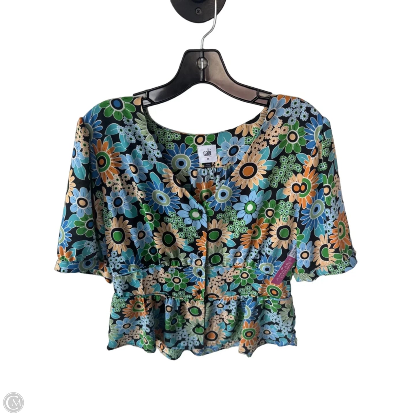 Blouse Short Sleeve By Cabi In Green & Orange, Size: M