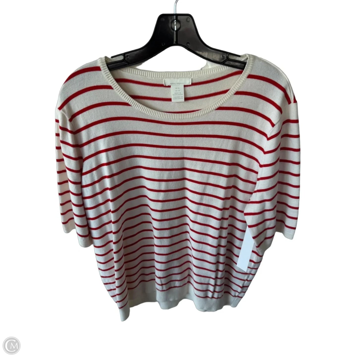 Sweater Short Sleeve By H&m In Red & White, Size: Xl