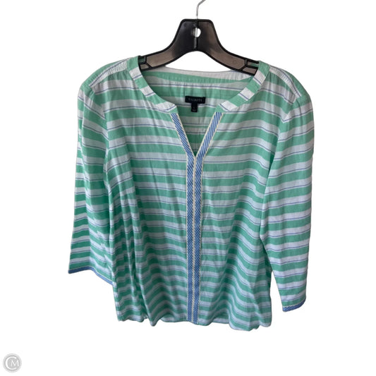 Blouse 3/4 Sleeve By Talbots In Green & White, Size: L
