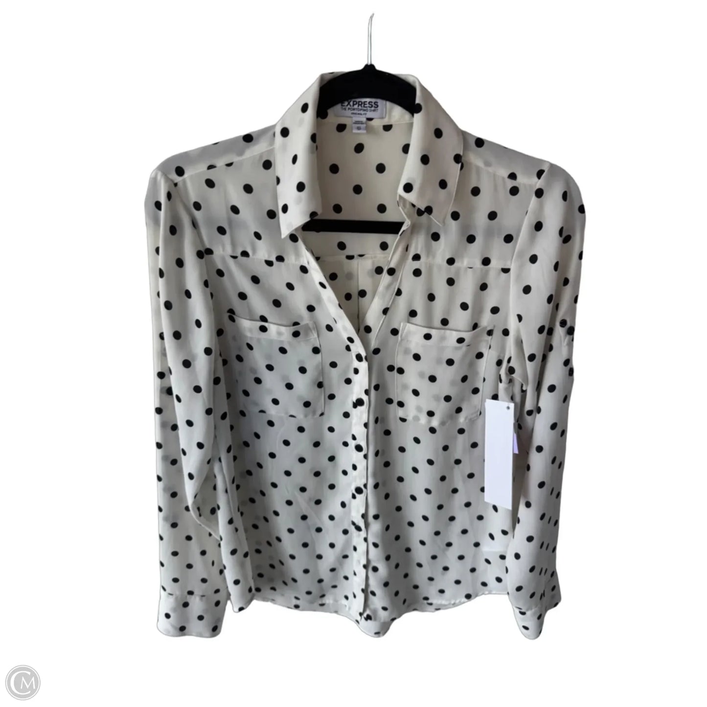 Blouse Long Sleeve By Express In Black & White, Size: Xs