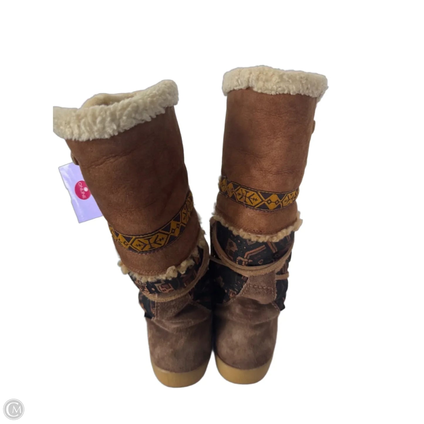 Boots Mid-calf Flats By Cmb In Brown & Gold, Size: 7.5