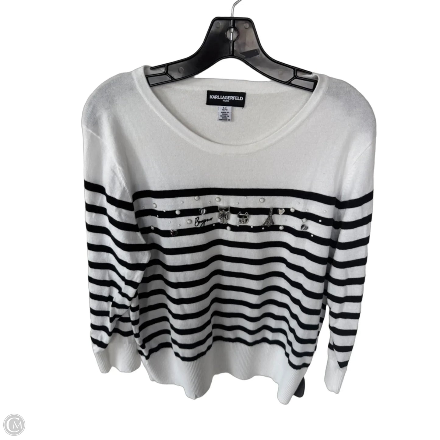 Sweater Designer By Karl Lagerfeld In Black & White, Size: L