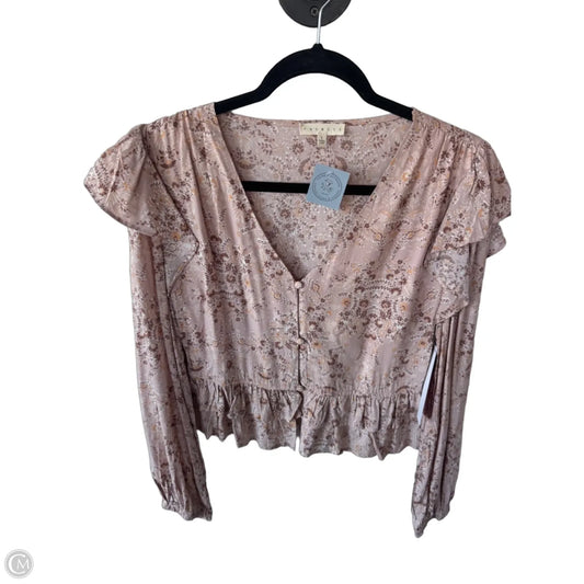 Top Long Sleeve By Promesa In Brown & Cream, Size: L
