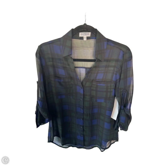 Blouse Long Sleeve By Express In Black & Green, Size: S