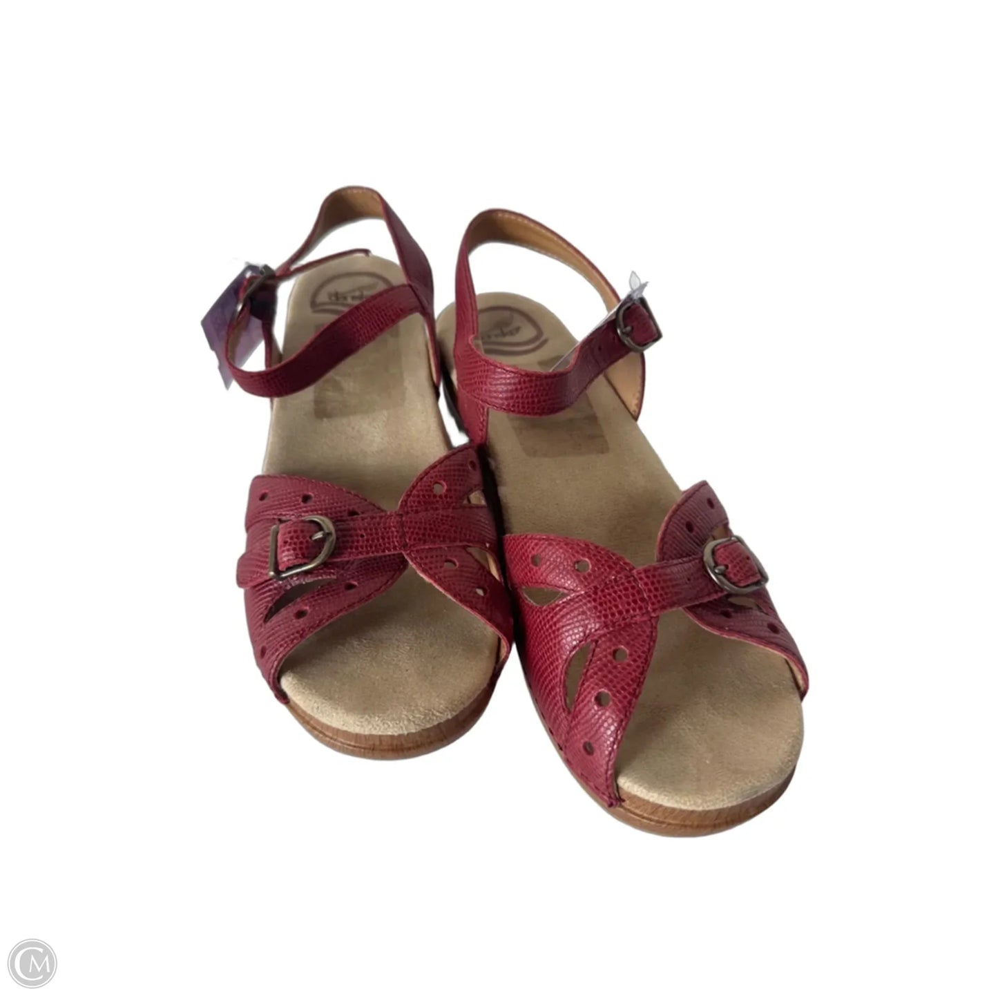 Sandals Heels Block By Dansko In Red & Tan, Size: 7.5