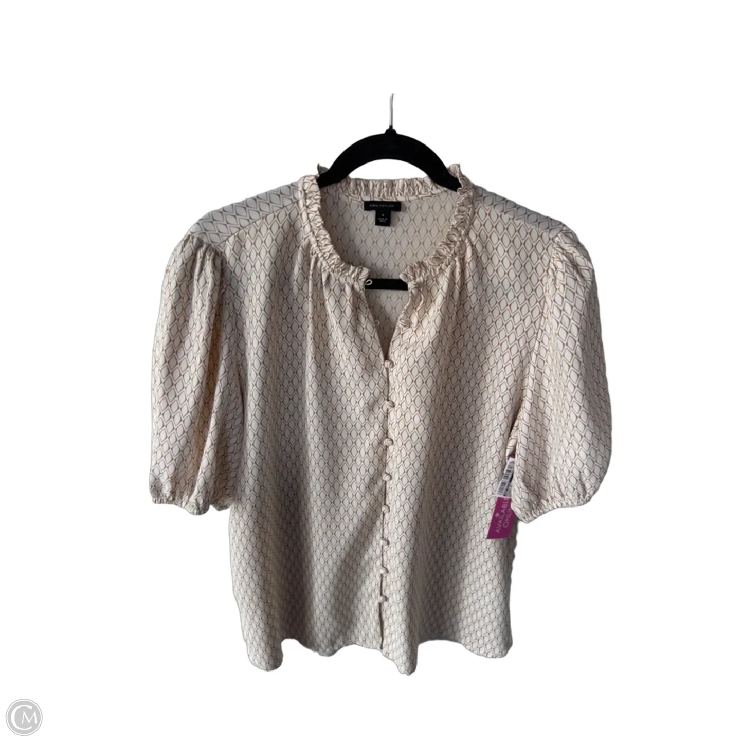 Blouse Short Sleeve By Ann Taylor In Cream & Tan, Size: M