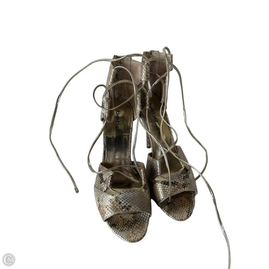 Sandals Heels Stiletto By Bebe In Snakeskin Print, Size: 9