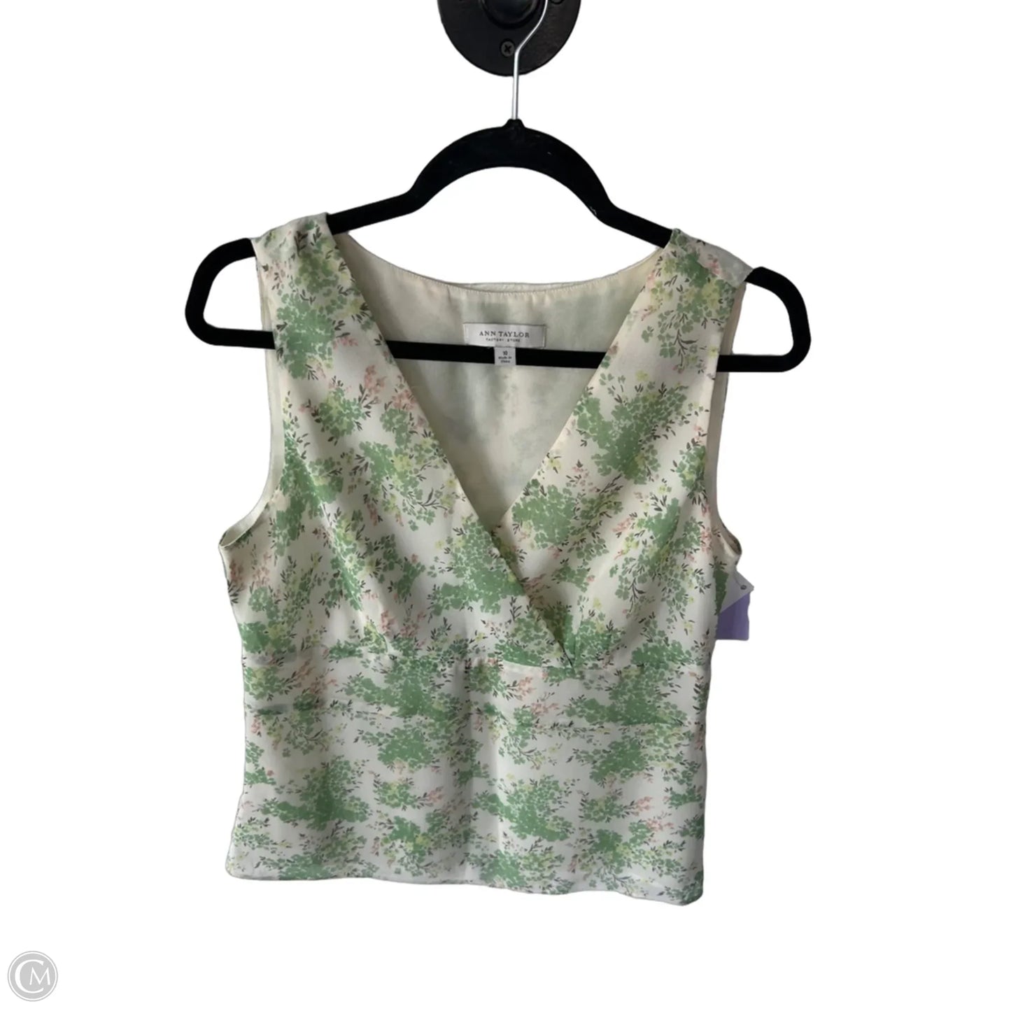 Blouse Sleeveless By Ann Taylor In Cream & Green, Size: M