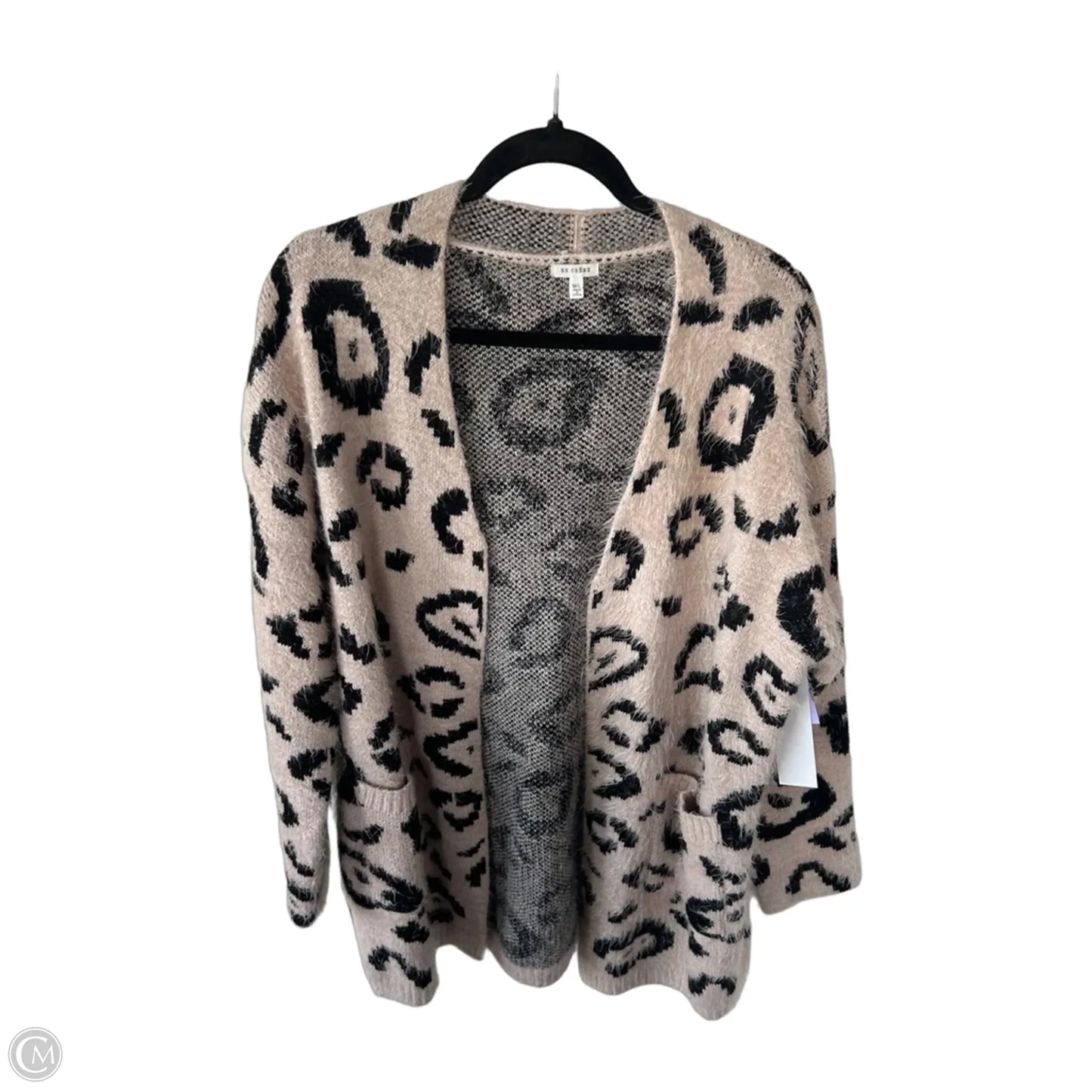 Sweater Cardigan By En Creme In Black & Tan, Size: M