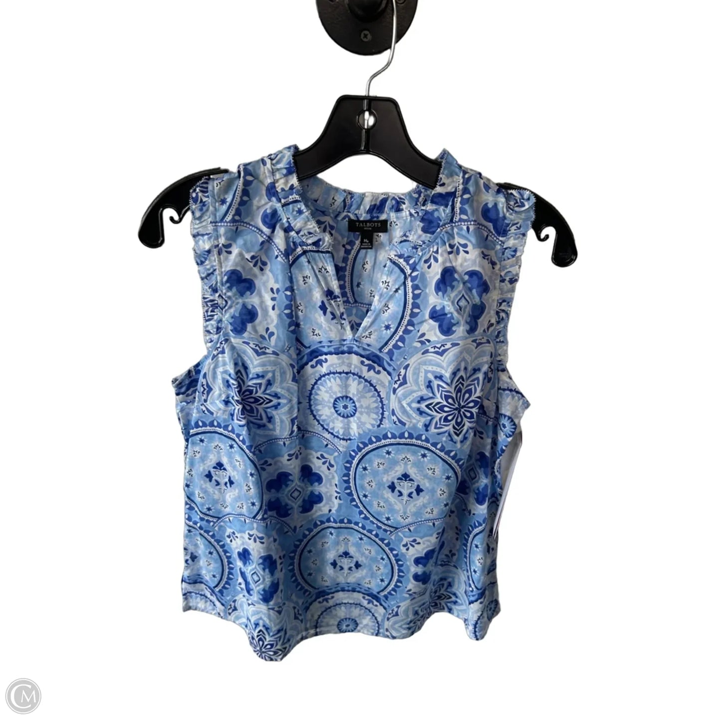 Blouse Sleeveless By Talbots In Blue & White, Size: Mp