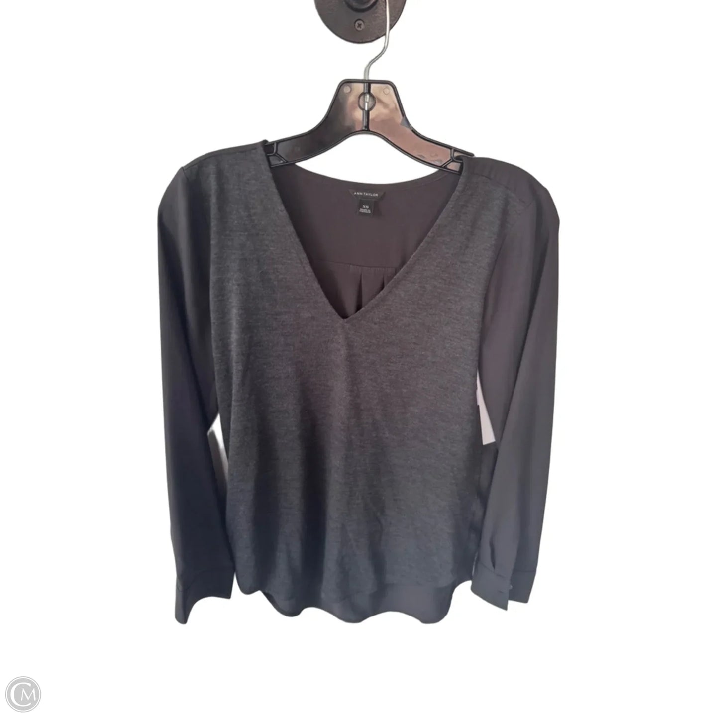 Blouse Long Sleeve By Ann Taylor In Grey, Size: Xs