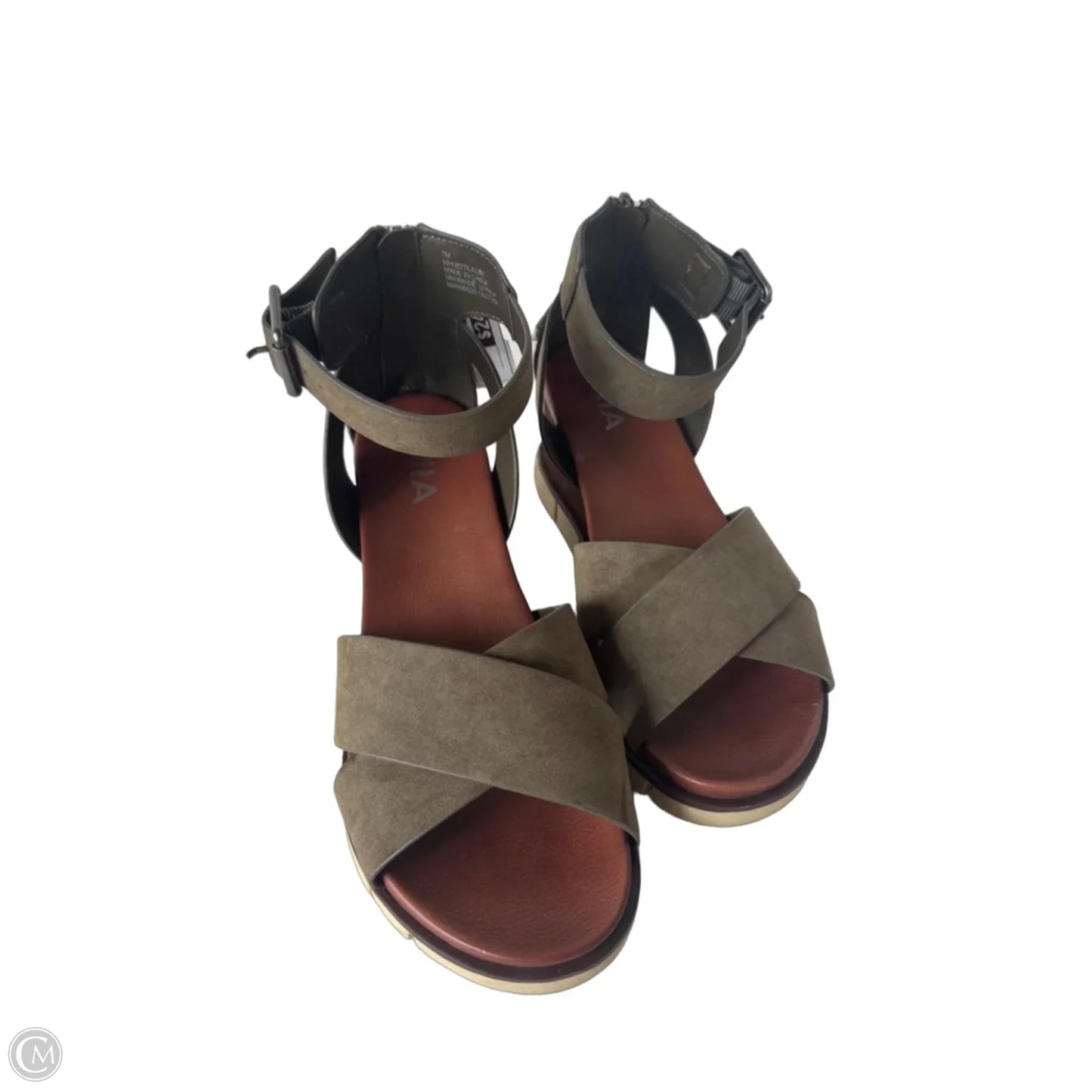 Sandals Heels Wedge By Mia In Green & Tan, Size: 7