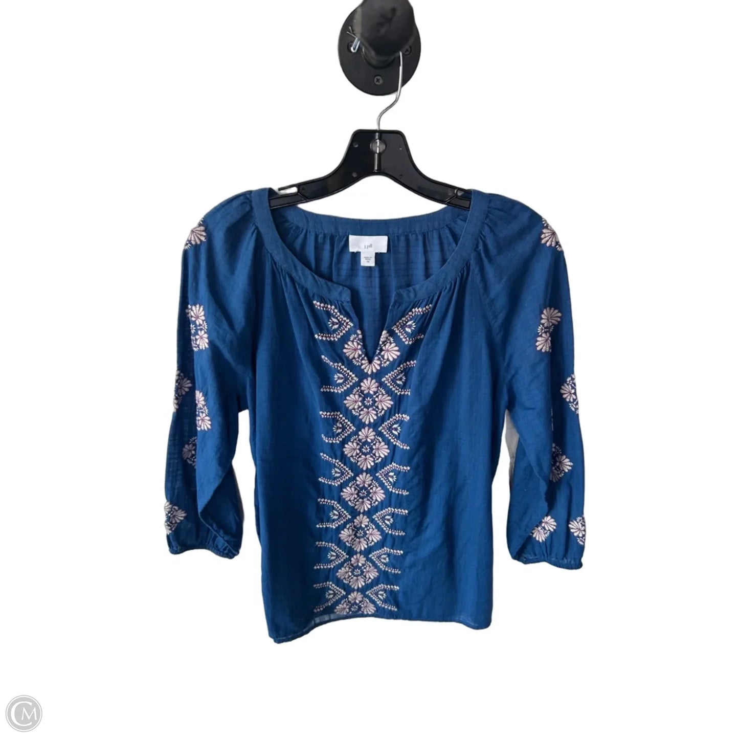 Blouse 3/4 Sleeve By J. Jill In Blue & White, Size: Xs