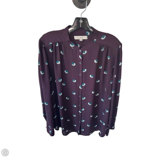 Tunic Long Sleeve By Loft In Purple & White, Size: Xl