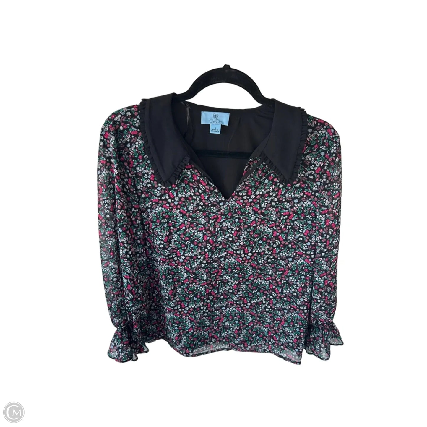 Blouse Long Sleeve By Cece In Black & Pink, Size: S
