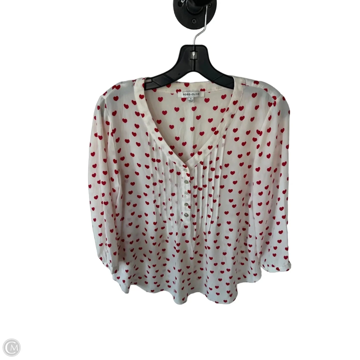 Blouse 3/4 Sleeve By Rose And Olive In Cream & Red, Size: S